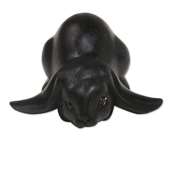 Alternate image for Handcrafted Suar Wood Rabbit Sculpture in Black from Bali Begging Rabbit in Black