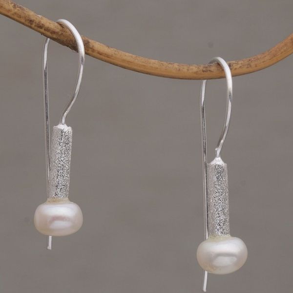 Alternate image for Contemporary Drop Earrings with White Cultured Pearls Subtle Finesse
