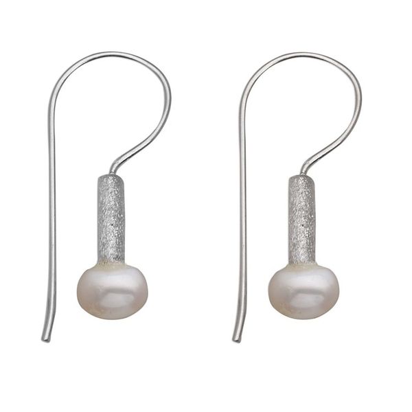 Alternate image for Contemporary Drop Earrings with White Cultured Pearls Subtle Finesse
