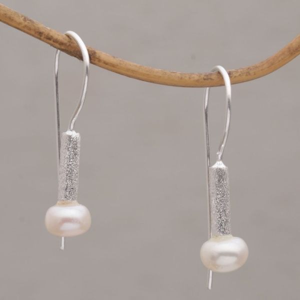 Alternate image for Contemporary Drop Earrings with White Cultured Pearls Subtle Finesse