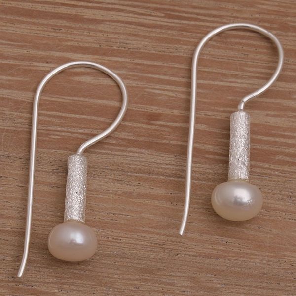 Alternate image for Contemporary Drop Earrings with White Cultured Pearls Subtle Finesse
