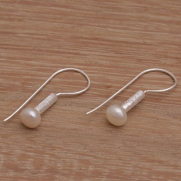 Alternate image for Contemporary Drop Earrings with White Cultured Pearls Subtle Finesse