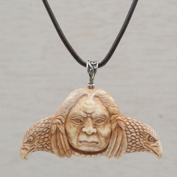 Alternate image for Handcrafted Spiritual Bone Pendant Necklace from Bali Untethered Spirit
