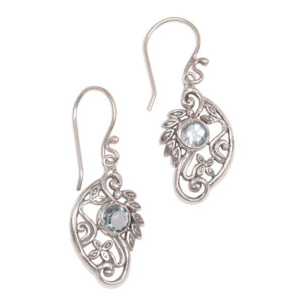Alternate image for Balinese Blue Topaz and Sterling Silver Swan Theme Earrings Proud Swans