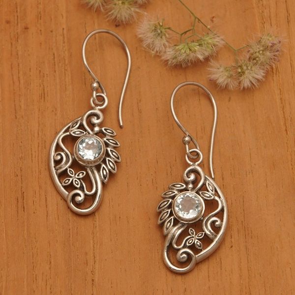 Alternate image for Balinese Blue Topaz and Sterling Silver Swan Theme Earrings Proud Swans