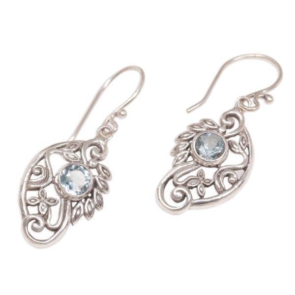 Alternate image for Balinese Blue Topaz and Sterling Silver Swan Theme Earrings Proud Swans