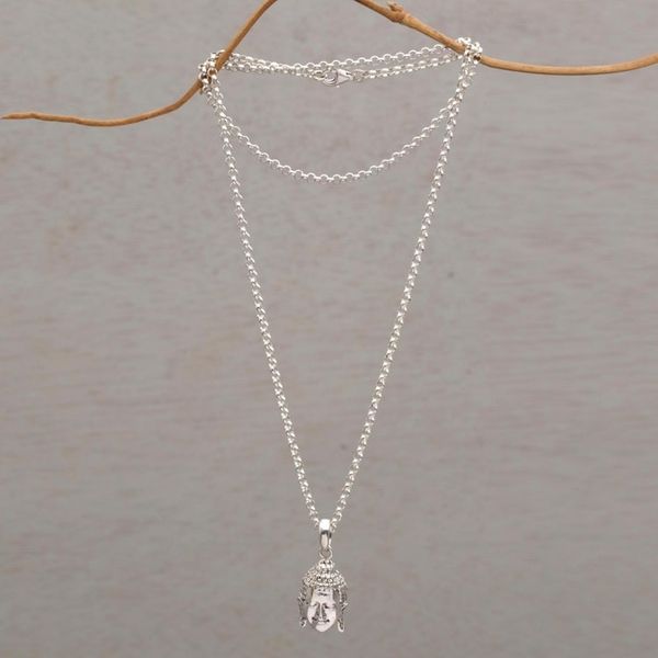 Alternate image for Sterling Silver Buddha Pendant Necklace from Bali Buddha Shine