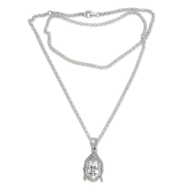 Alternate image for Sterling Silver Buddha Pendant Necklace from Bali Buddha Shine