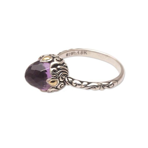 Alternate image for Amethyst Sterling Silver Cocktail Ring with 18k Gold Accents Crown of Bali