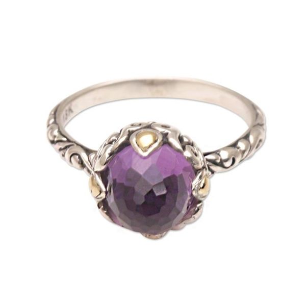 Alternate image for Amethyst Sterling Silver Cocktail Ring with 18k Gold Accents Crown of Bali