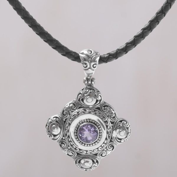 Alternate image for Amethyst and 925 Sterling Silver Pendant Necklace from Bali Candi Flower