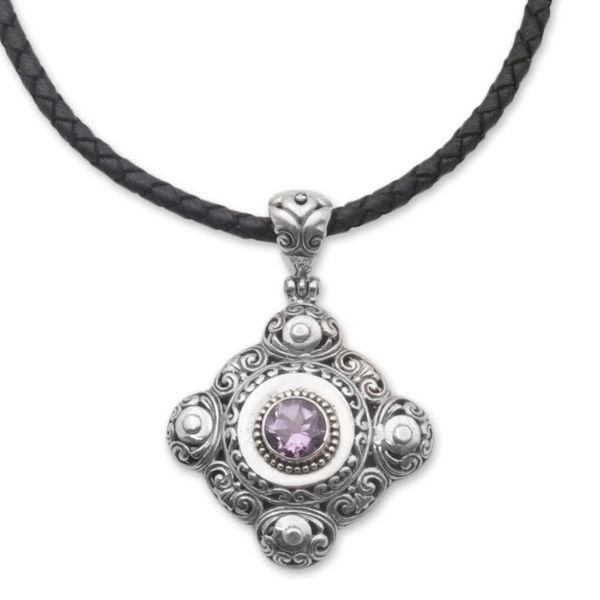 Alternate image for Amethyst and 925 Sterling Silver Pendant Necklace from Bali Candi Flower