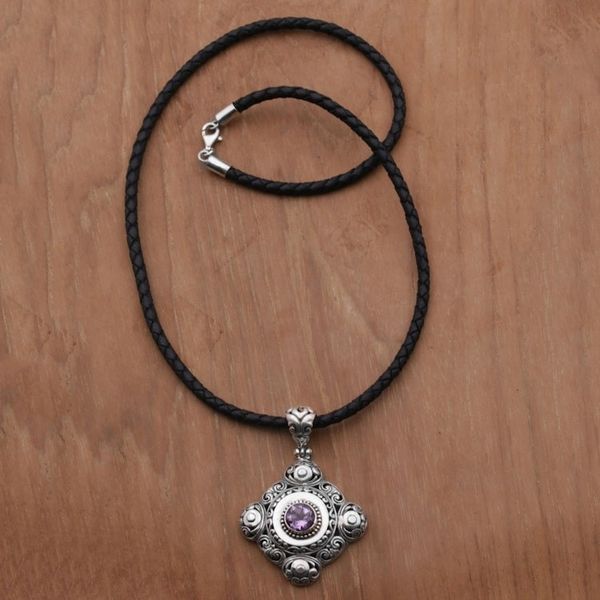 Alternate image for Amethyst and 925 Sterling Silver Pendant Necklace from Bali Candi Flower