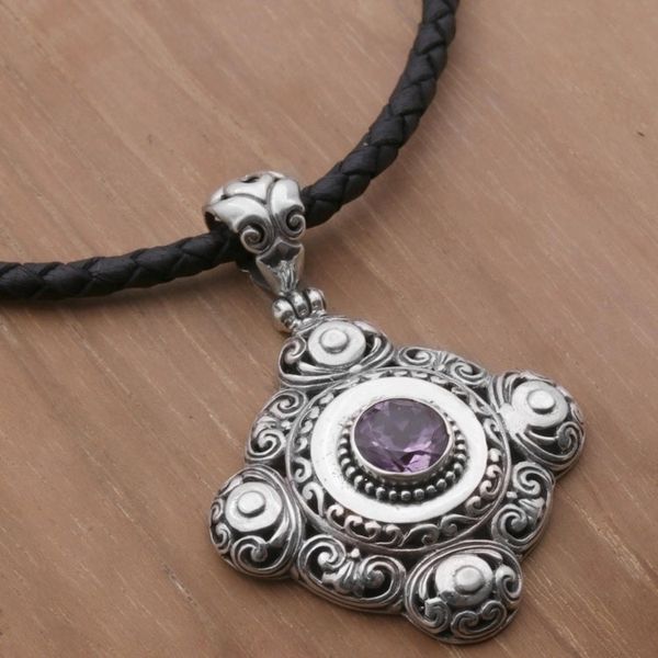 Alternate image for Amethyst and 925 Sterling Silver Pendant Necklace from Bali Candi Flower