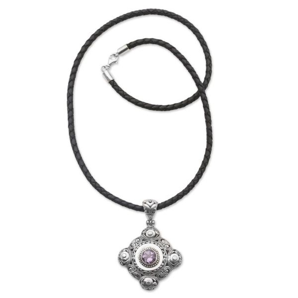 Alternate image for Amethyst and 925 Sterling Silver Pendant Necklace from Bali Candi Flower