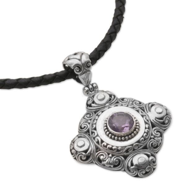 Alternate image for Amethyst and 925 Sterling Silver Pendant Necklace from Bali Candi Flower