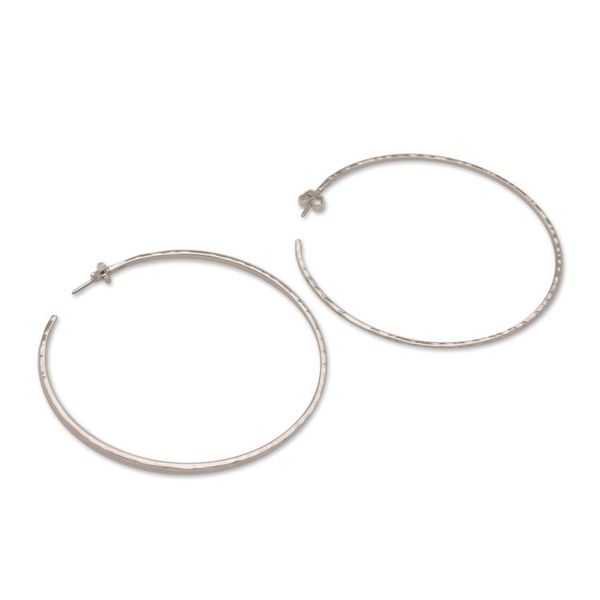 Alternate image for Large Polished Hammered Half-Hoop Silver Earrings Hammered Shine