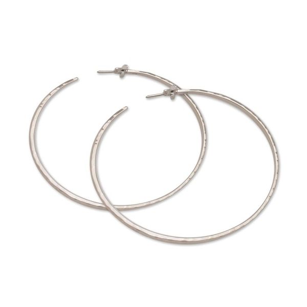 Alternate image for Large Polished Hammered Half-Hoop Silver Earrings Hammered Shine