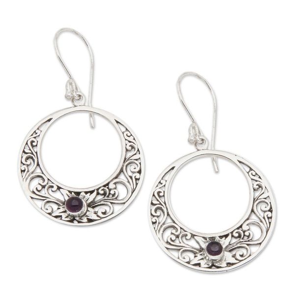 Alternate image for Amethyst and 925 Sterling Silver Dangle Earrings from Bali Crescent Spirals