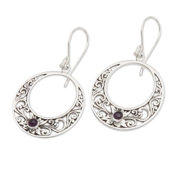 Alternate image for Amethyst and 925 Sterling Silver Dangle Earrings from Bali Crescent Spirals