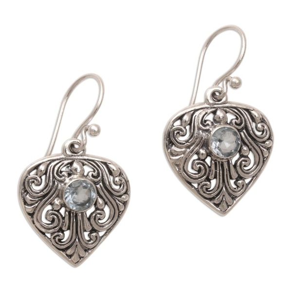 Alternate image for Handmade Sterling Silver and Blue Topaz Dangle Earrings Crest of Vines