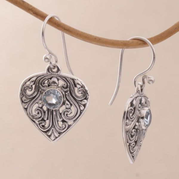 Alternate image for Handmade Sterling Silver and Blue Topaz Dangle Earrings Crest of Vines