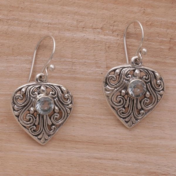Alternate image for Handmade Sterling Silver and Blue Topaz Dangle Earrings Crest of Vines