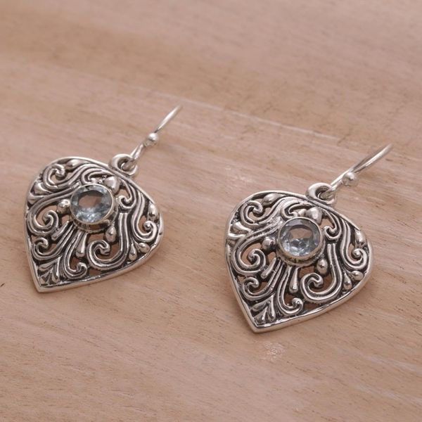 Alternate image for Handmade Sterling Silver and Blue Topaz Dangle Earrings Crest of Vines