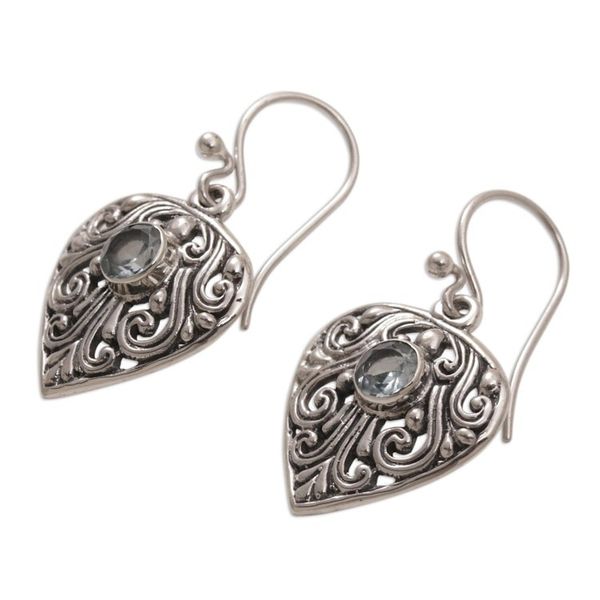 Alternate image for Handmade Sterling Silver and Blue Topaz Dangle Earrings Crest of Vines