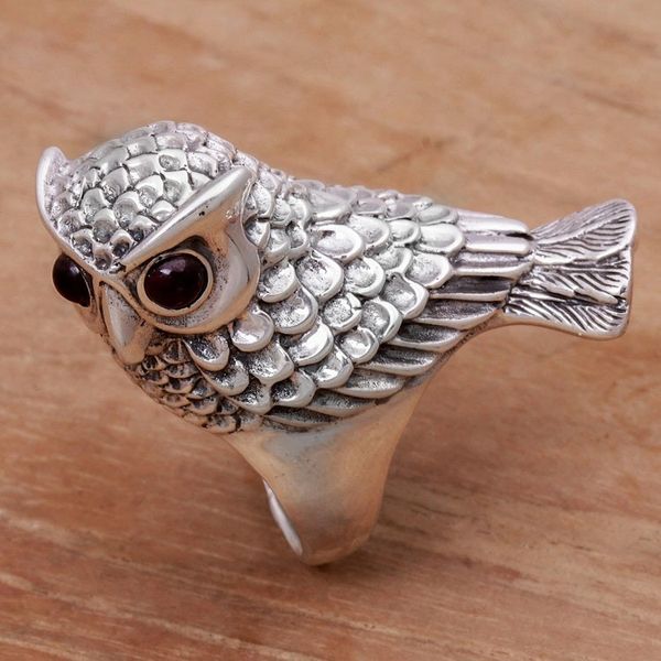 Alternate image for Hand Crafted Sterling Silver and Garnet Cocktail Ring Wise Guardian