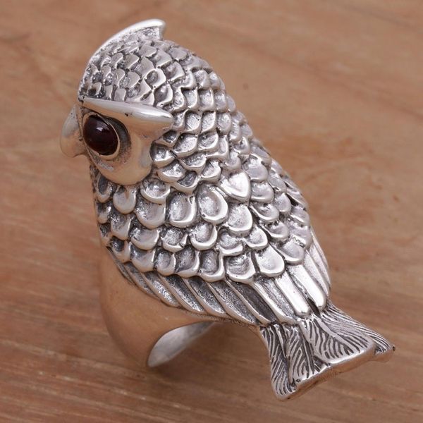 Alternate image for Hand Crafted Sterling Silver and Garnet Cocktail Ring Wise Guardian