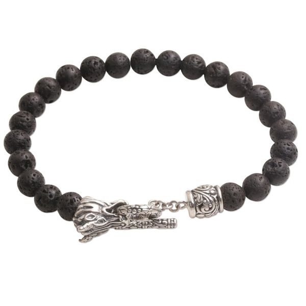 Alternate image for Lava Stone and 925 Silver Beaded Dragon Bracelet from Bali Dragon Glory