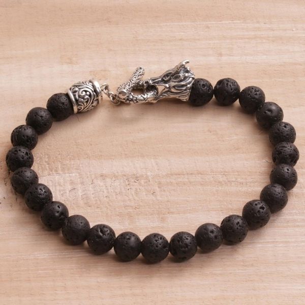 Alternate image for Lava Stone and 925 Silver Beaded Dragon Bracelet from Bali Dragon Glory