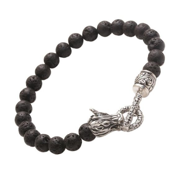 Alternate image for Lava Stone and 925 Silver Beaded Dragon Bracelet from Bali Dragon Glory