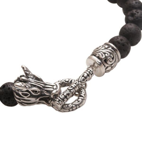 Alternate image for Lava Stone and 925 Silver Beaded Dragon Bracelet from Bali Dragon Glory