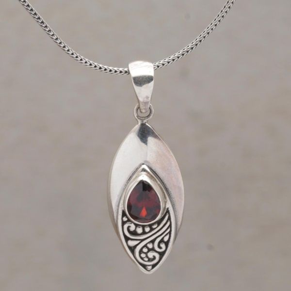 Alternate image for Garnet and Sterling Silver Eye Shaped Pendant Necklace Ill Be Seeing You