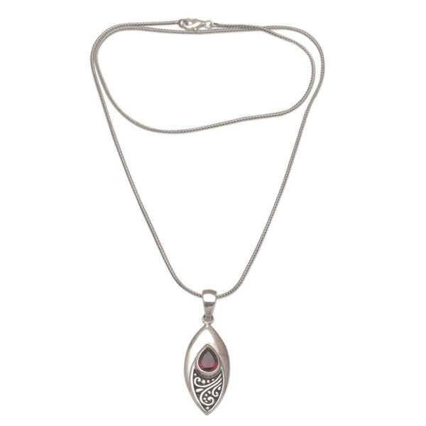 Alternate image for Garnet and Sterling Silver Eye Shaped Pendant Necklace Ill Be Seeing You