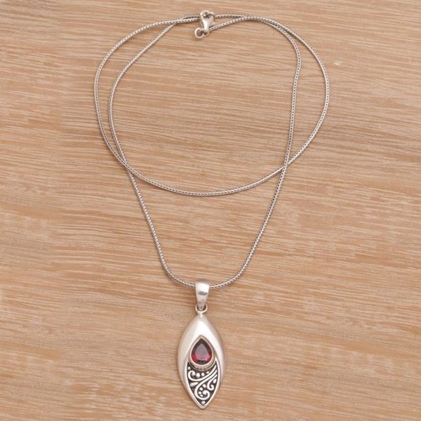 Alternate image for Garnet and Sterling Silver Eye Shaped Pendant Necklace Ill Be Seeing You