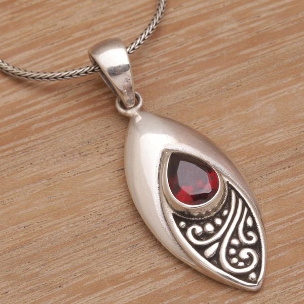 Alternate image for Garnet and Sterling Silver Eye Shaped Pendant Necklace Ill Be Seeing You
