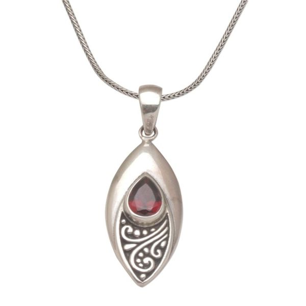 Alternate image for Garnet and Sterling Silver Eye Shaped Pendant Necklace Ill Be Seeing You