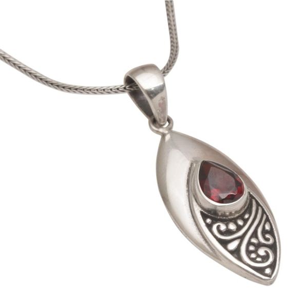 Alternate image for Garnet and Sterling Silver Eye Shaped Pendant Necklace Ill Be Seeing You