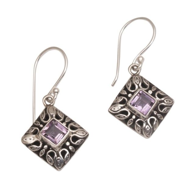 Alternate image for Sterling Silver and Amethyst Dangle Earrings from Bali Blessed Window
