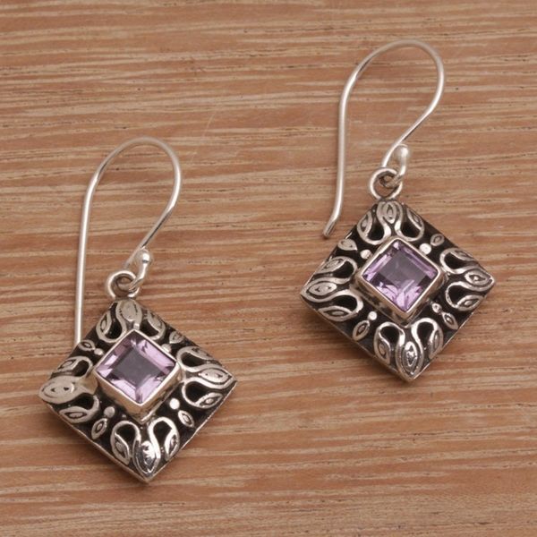Alternate image for Sterling Silver and Amethyst Dangle Earrings from Bali Blessed Window