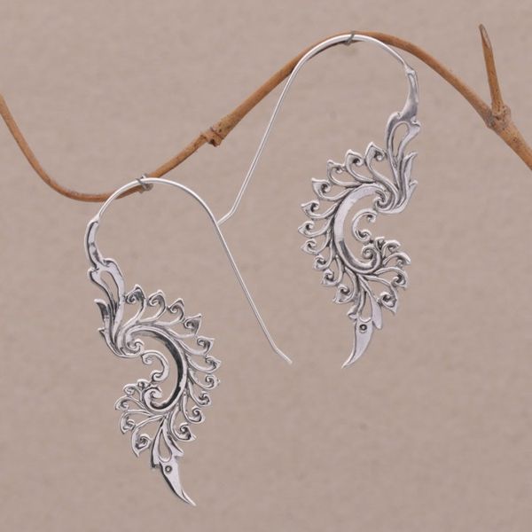 Alternate image for Indonesian Handmade Sterling Silver Tribal Drop Earrings Tribal Allure