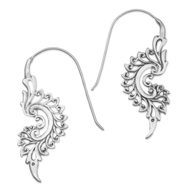 Alternate image for Indonesian Handmade Sterling Silver Tribal Drop Earrings Tribal Allure