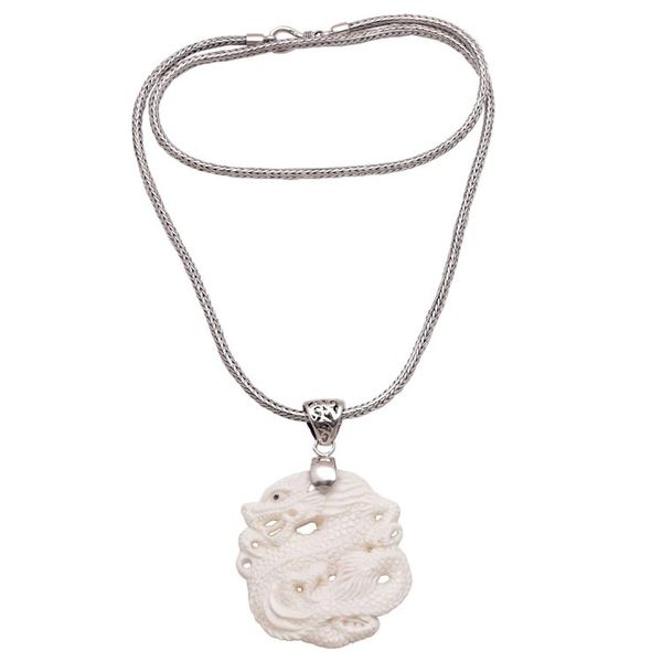 Alternate image for Sterling Silver and Bone Dragon Pendant Necklace from Bali Sky Guardian