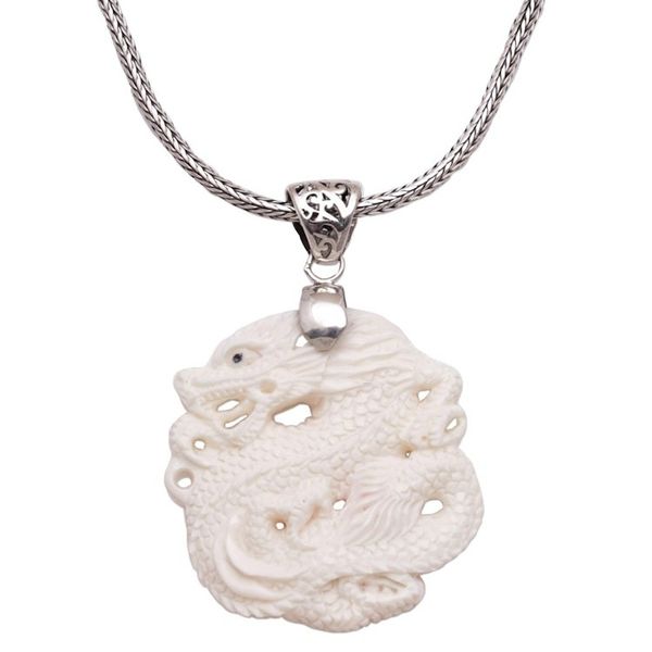 Alternate image for Sterling Silver and Bone Dragon Pendant Necklace from Bali Sky Guardian