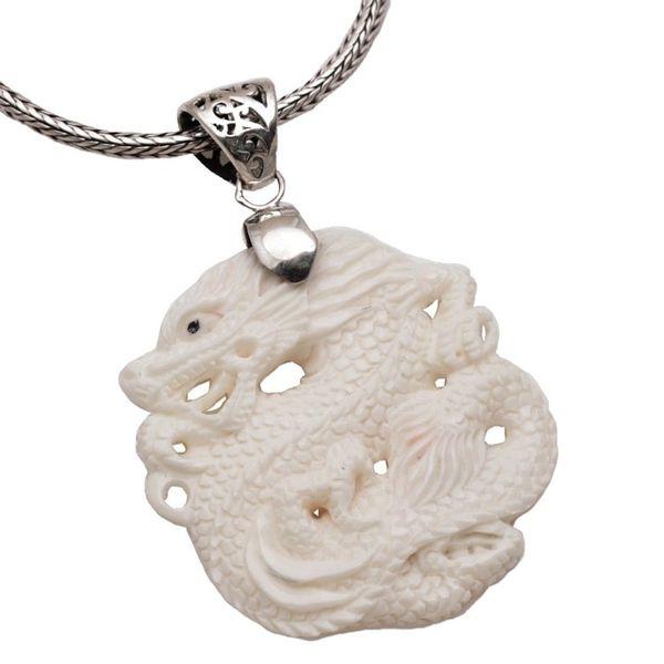 Alternate image for Sterling Silver and Bone Dragon Pendant Necklace from Bali Sky Guardian