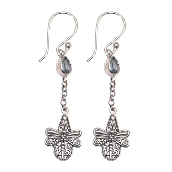 Alternate image for Handmade 925 Sterling Silver Blue Topaz Dragonfly Earrings Dragonfly Altar