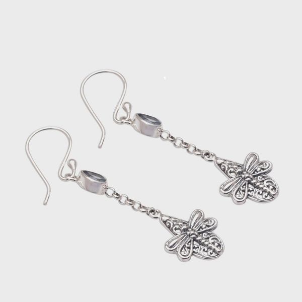 Alternate image for Handmade 925 Sterling Silver Blue Topaz Dragonfly Earrings Dragonfly Altar